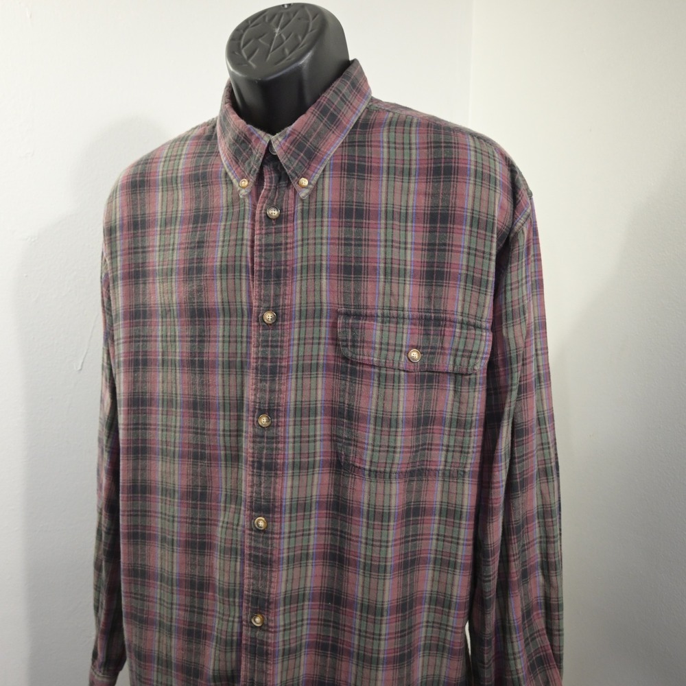 Orvis Button Up Flannel Shirt Mens XL Red Plaid Long Sleeve Heavy Cotton